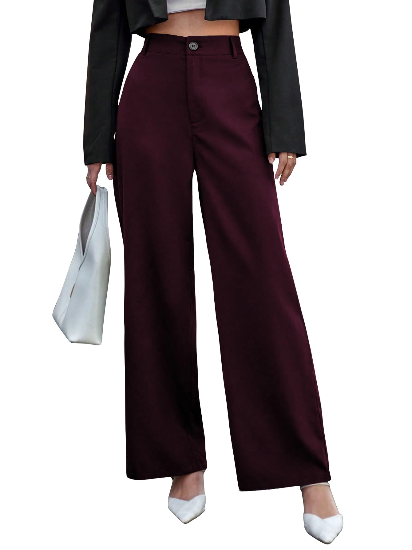 Toochki Straight Pants Trousers for Women with High Waist, Formal dex Pant for Women Office Wear Wine