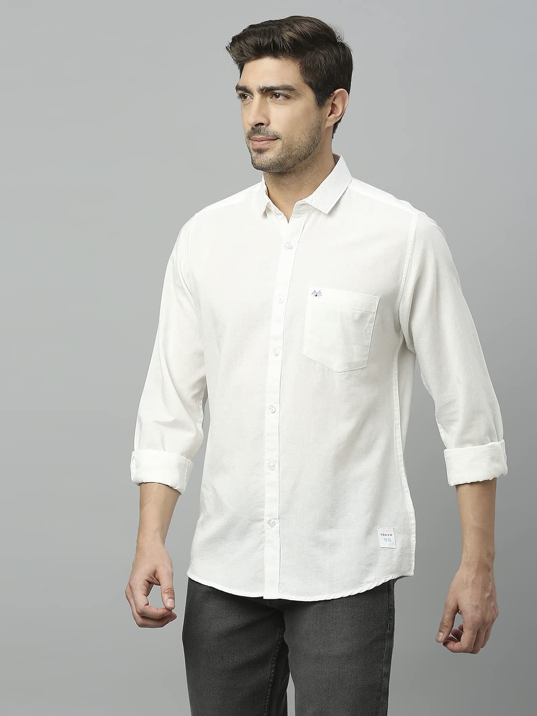 Thomas Scott 100% Cotton Slim Fit Solid Cutaway Collar Full Sleeve Casual Shirts for Mnes White