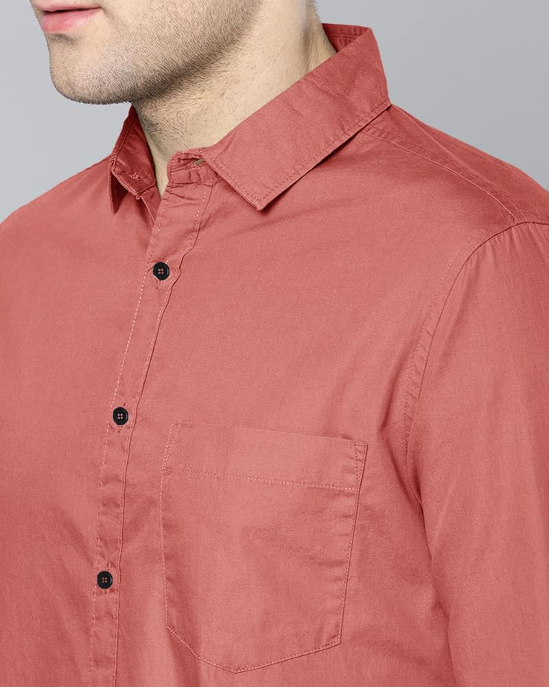 Noble Monk MenS Regular Fit Casual Shirt |Full Sleeve| Polo Neck |Formal Shirts For Men Peach