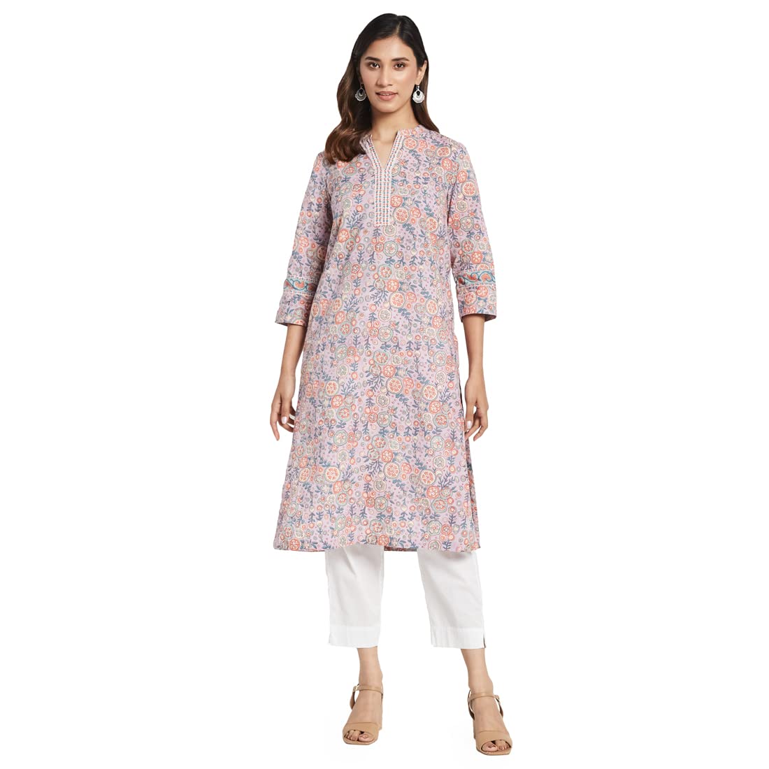 Fabindia WomenS Cotton Printed Regular Fit Kurta (102911102_Purple, Medium