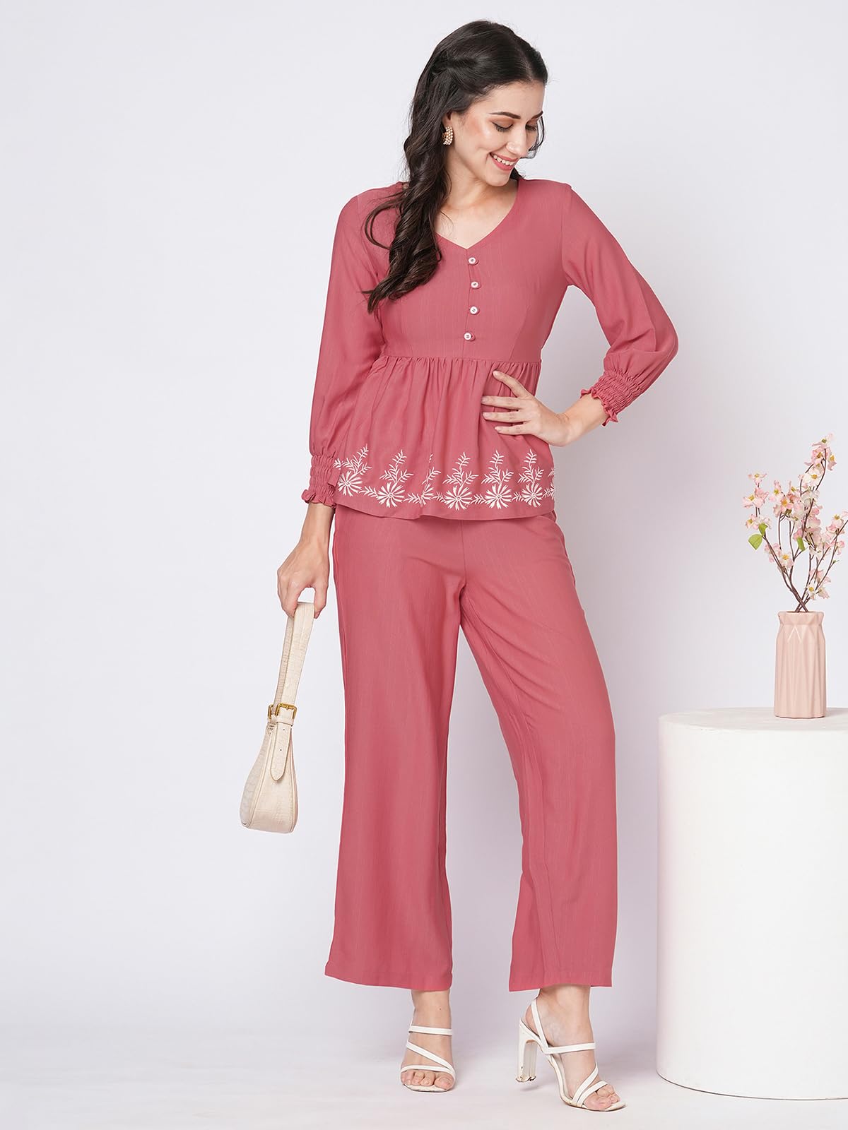 Selvia Co-ords Set for Women|Cotton Lycra Tunic & Trouser Set|Ethnic Co-ords Set for Women|Embroidery Two Piece Co-ord Set(642CT