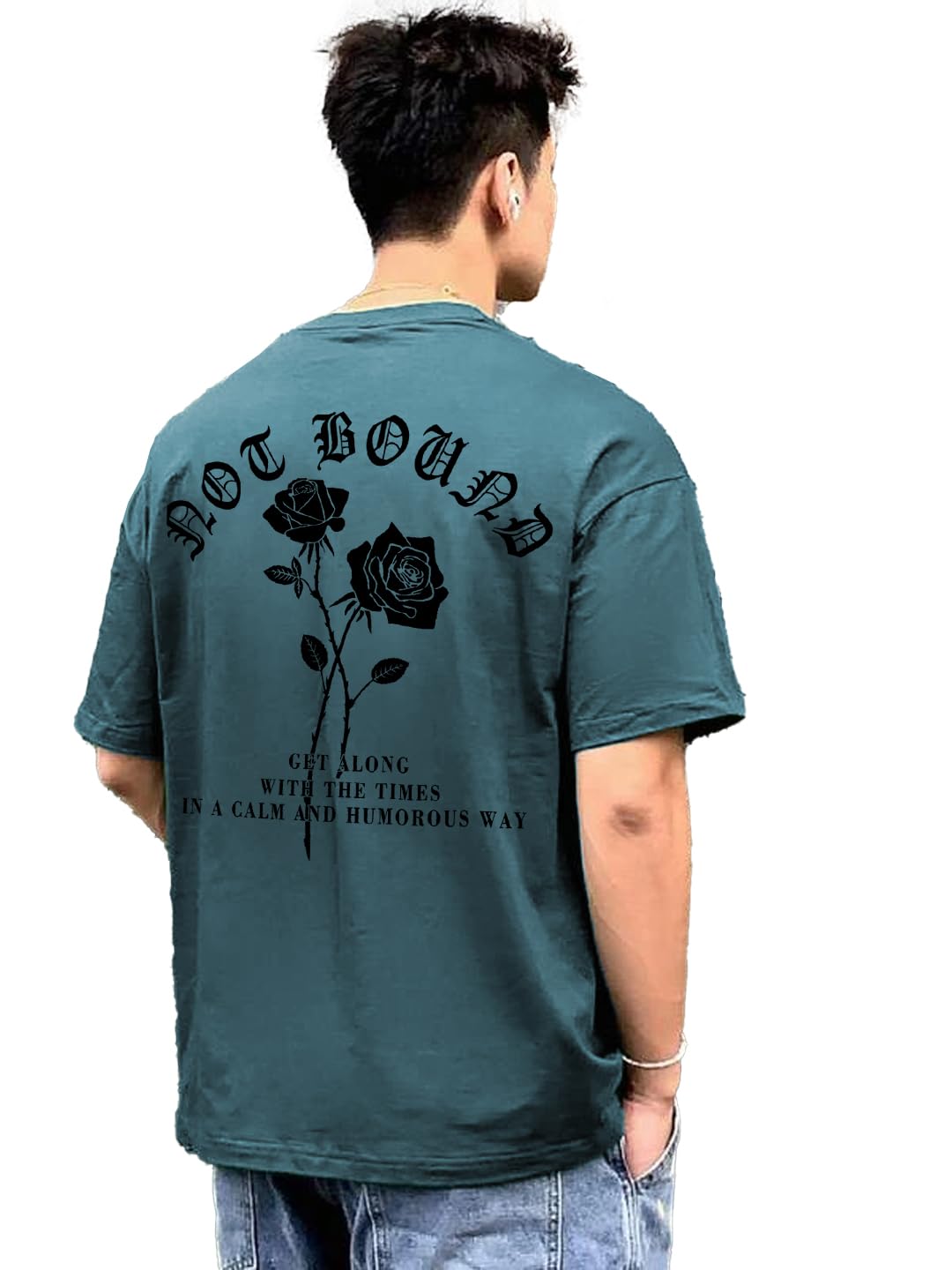 Rigo Printed Oversized T-Shirts for Men | Drop Shoulder T-Shirt for Men Teal Green