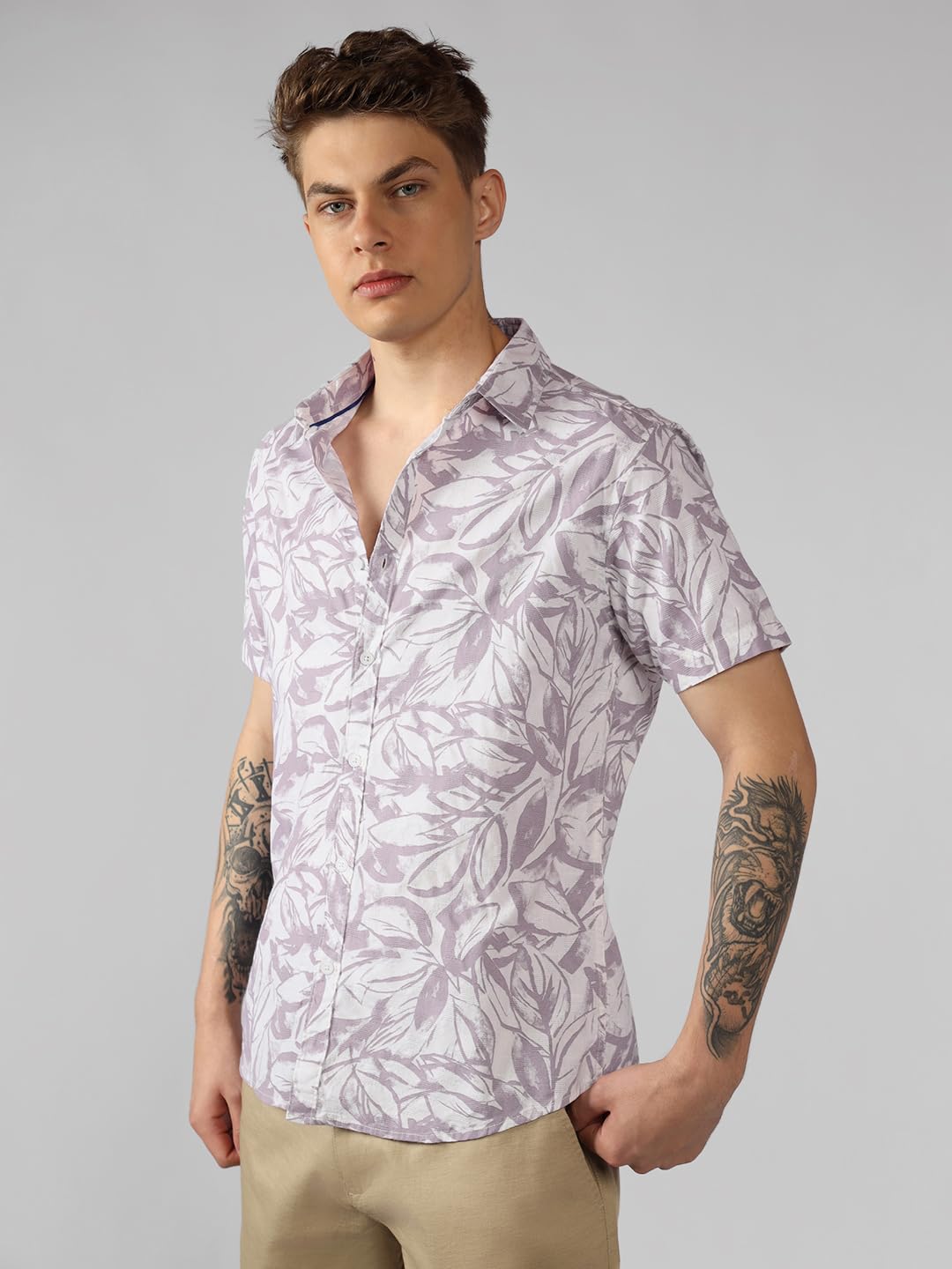 Dennis Lingo MenS| Pink| Half Sleeve| Spread Collar| Printed| Regular Fit| Casual Shirt