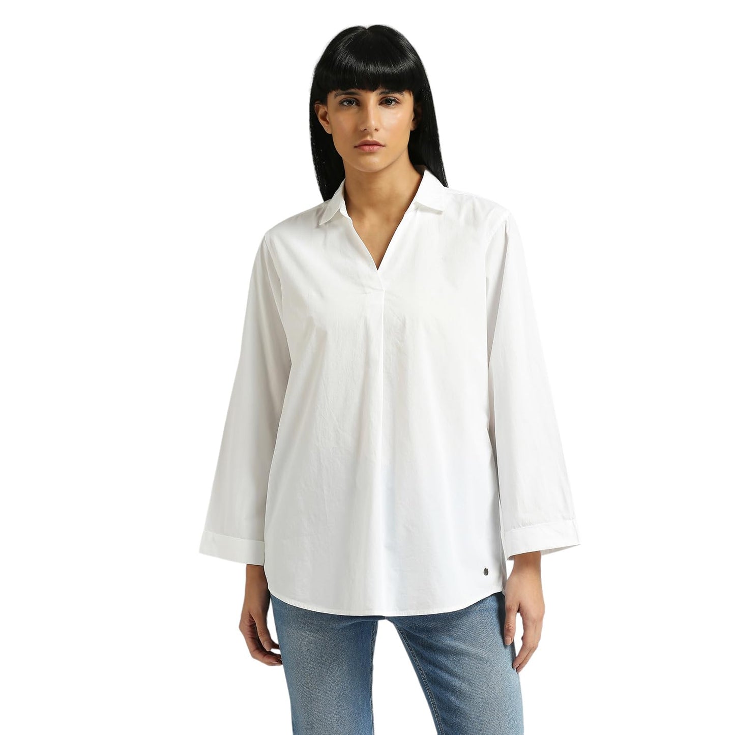 Pepe Jeans Women Cotton Regular Fit Solid Tops,White,Medium