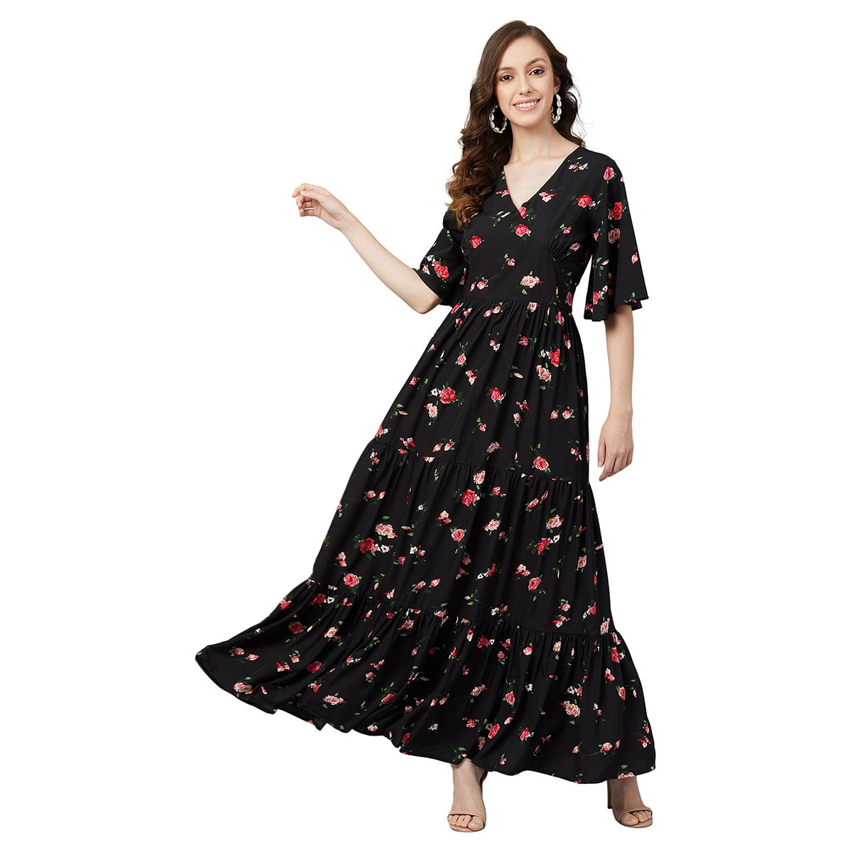 Rare WomenS Crepe Fit And Flare Maxi Casual Dress (Ep6216_Black_X-Large)