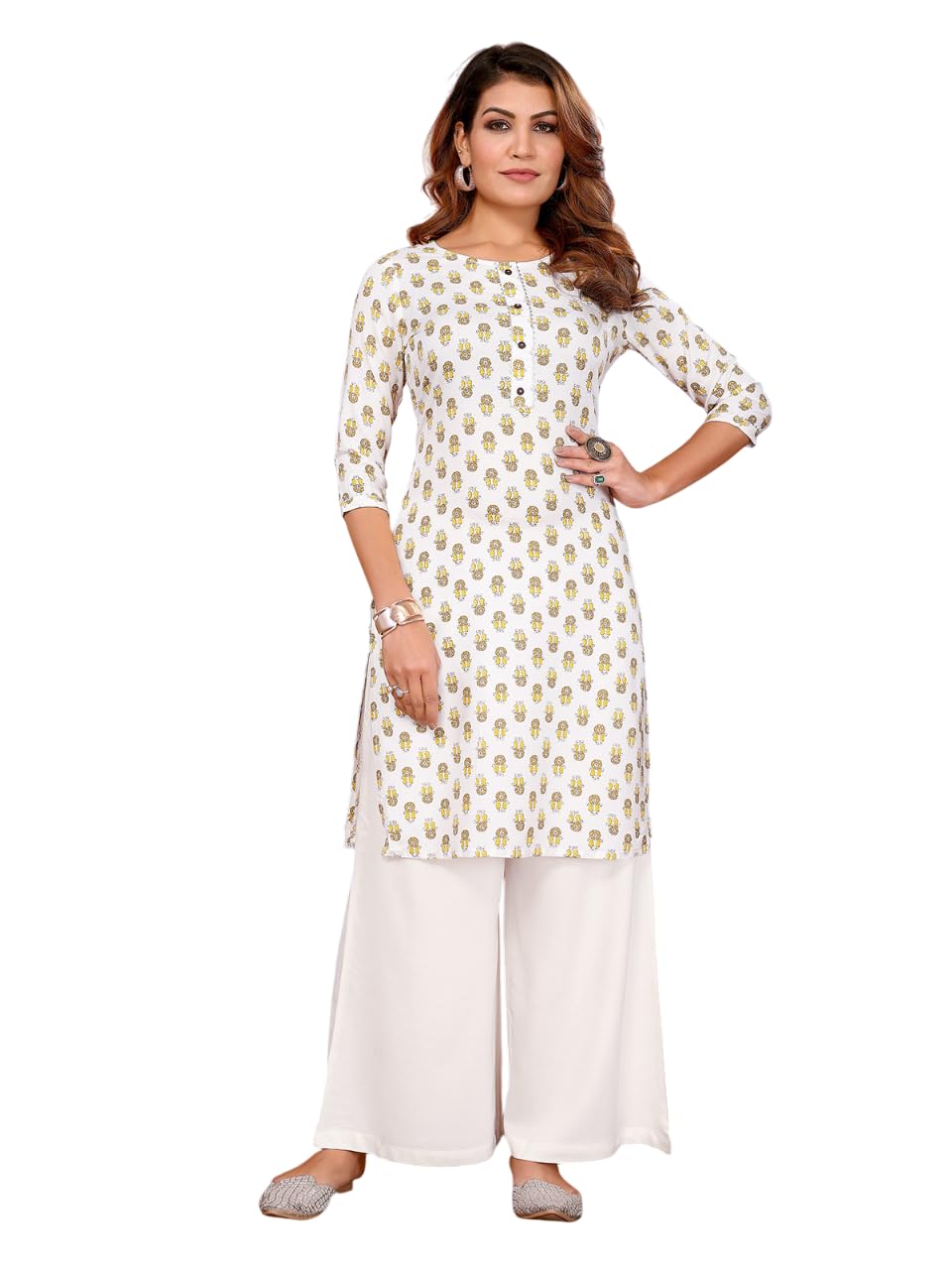 Rangita Off White Rayon Straight Printed Knee Length Kurti | Kurta For Women_L