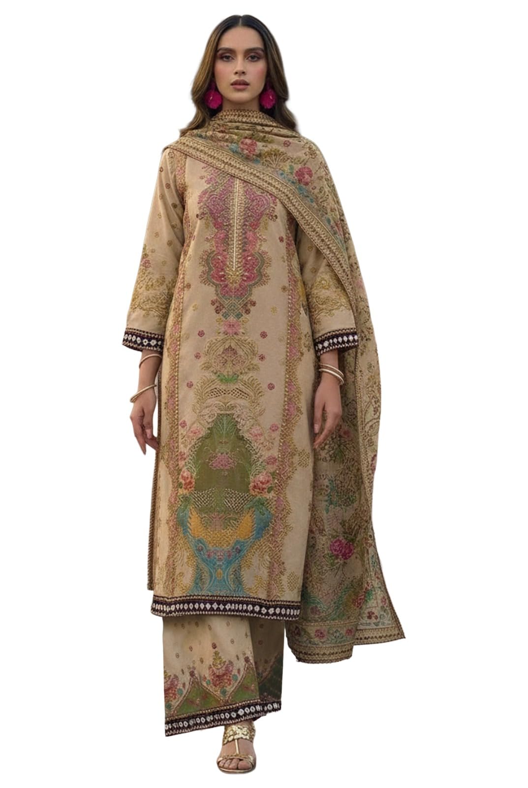 ANNI Designer Womens Rayon Viscose Printed Straight Kurta with Palazzo & Dupatta (NITHILA Multi_L_Multi_Large)