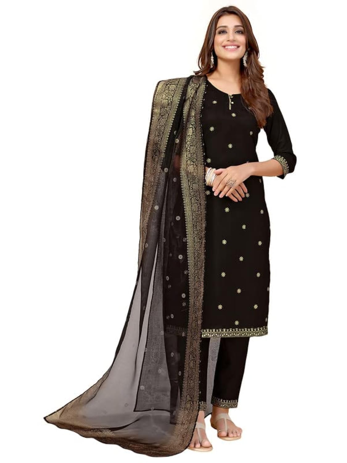 Sanisa Women's Embroidered Straight Kurta Set With Dupatta