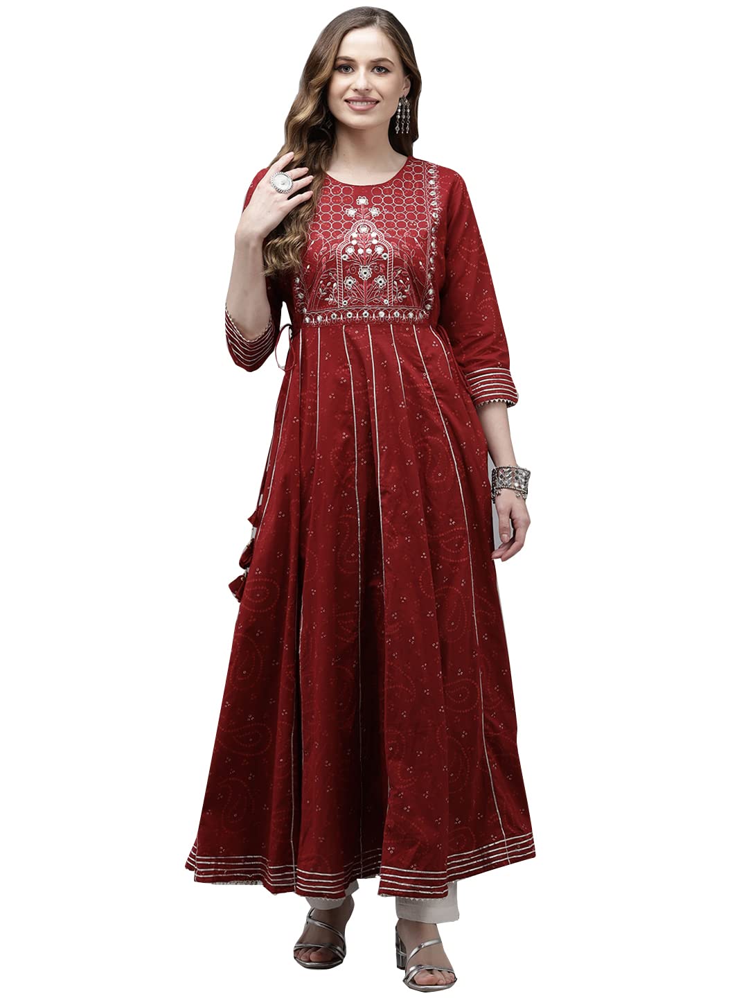 ishin Women's Cotton Embellished Regular Kurtas
