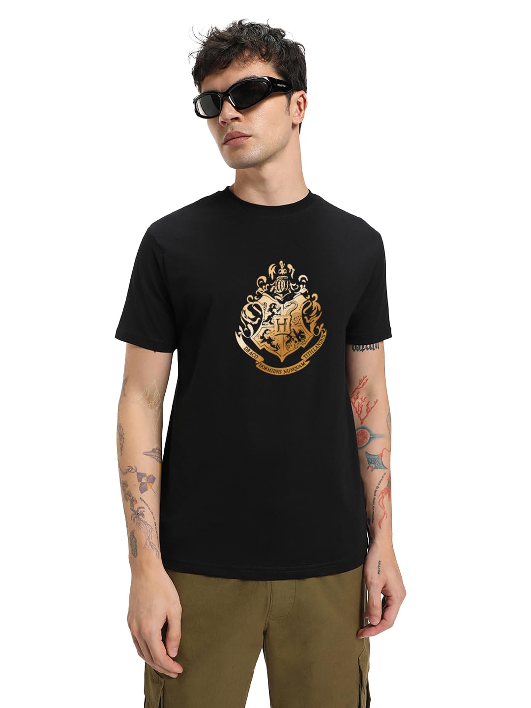 Bewakoof Official Harry Potter Merchandise Mens Graphic Printed Regular Fit T-Shirt_625274_Black_XL