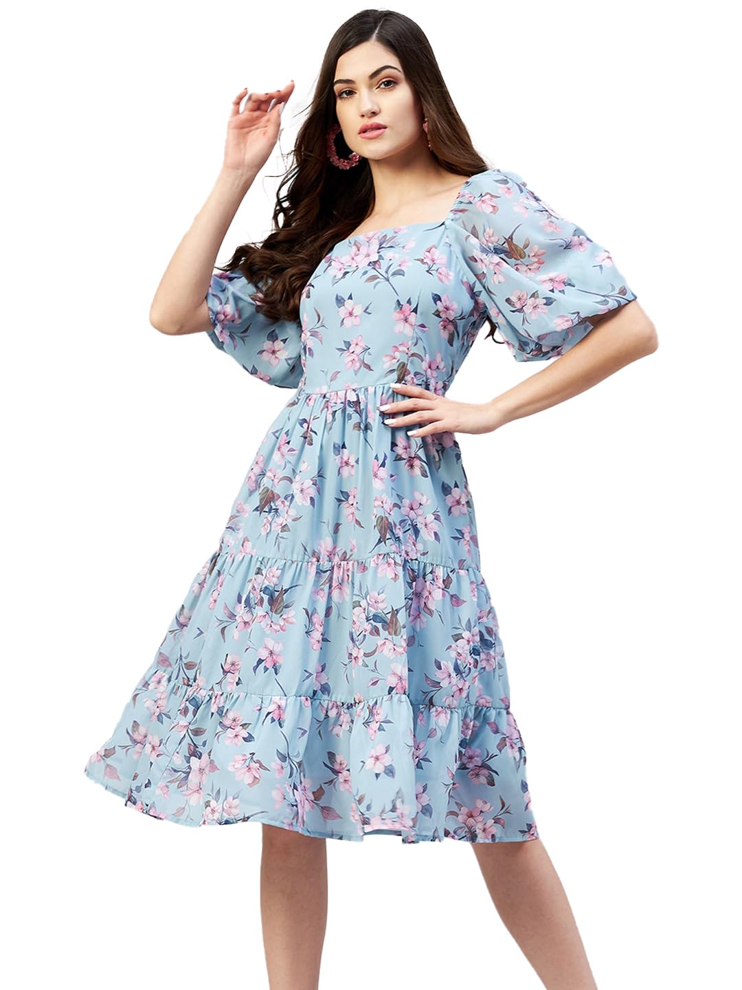 Rare WomenS Polyester Fit And Flare Above The Knee Dress (Ep7532Ant_Blue