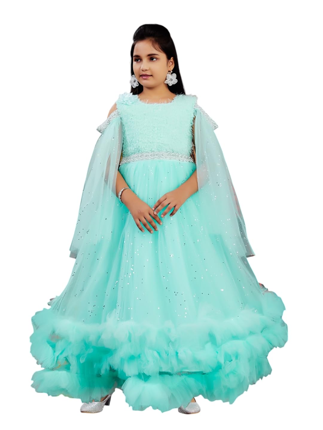 Aarika Girls Sea Green Colour Emballished Net Gown (4-11 Years)