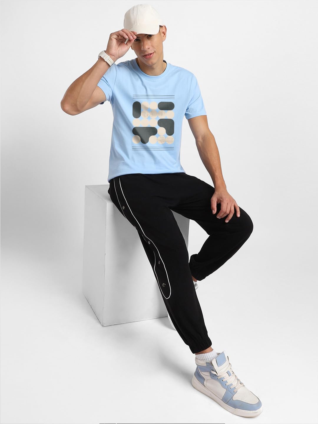 Nobero MenS Graphic Print Regular Fit T-Shirt (1M-Twts-C0836-Pbl_Powder Blue