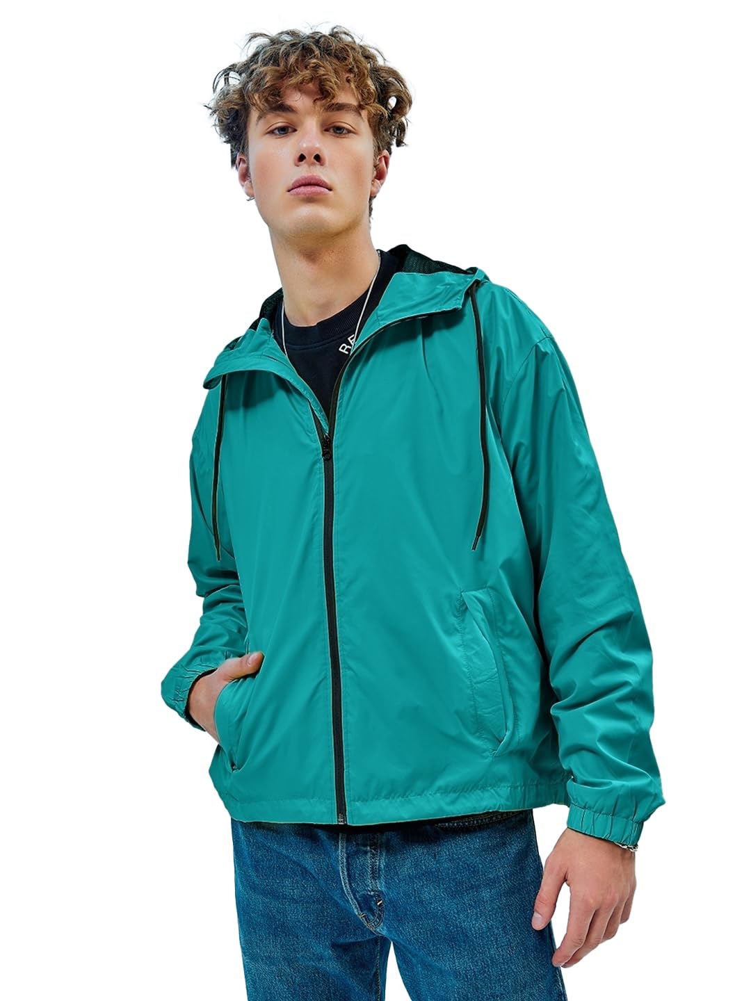 Bewakoof Air 1.0 Mens Solid Oversized Full Sleeve Hooded Nylon Plus Size Jacket_620122_Blue_4XL