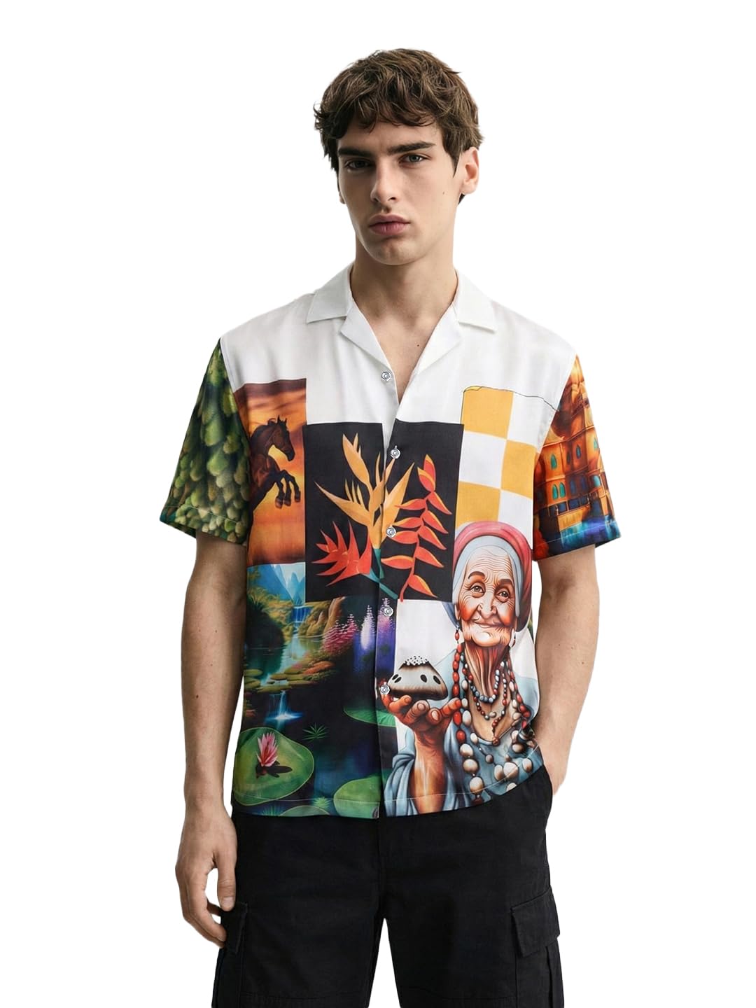 The Indian Garage Co Mens Relaxed Fit Character Cuban Collar Half Sleeves Resort Sweater
