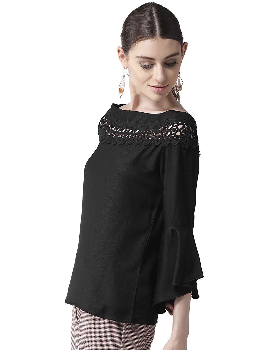 Style Quotient Women Solid Black Viscose Rayon Smart Casual top
