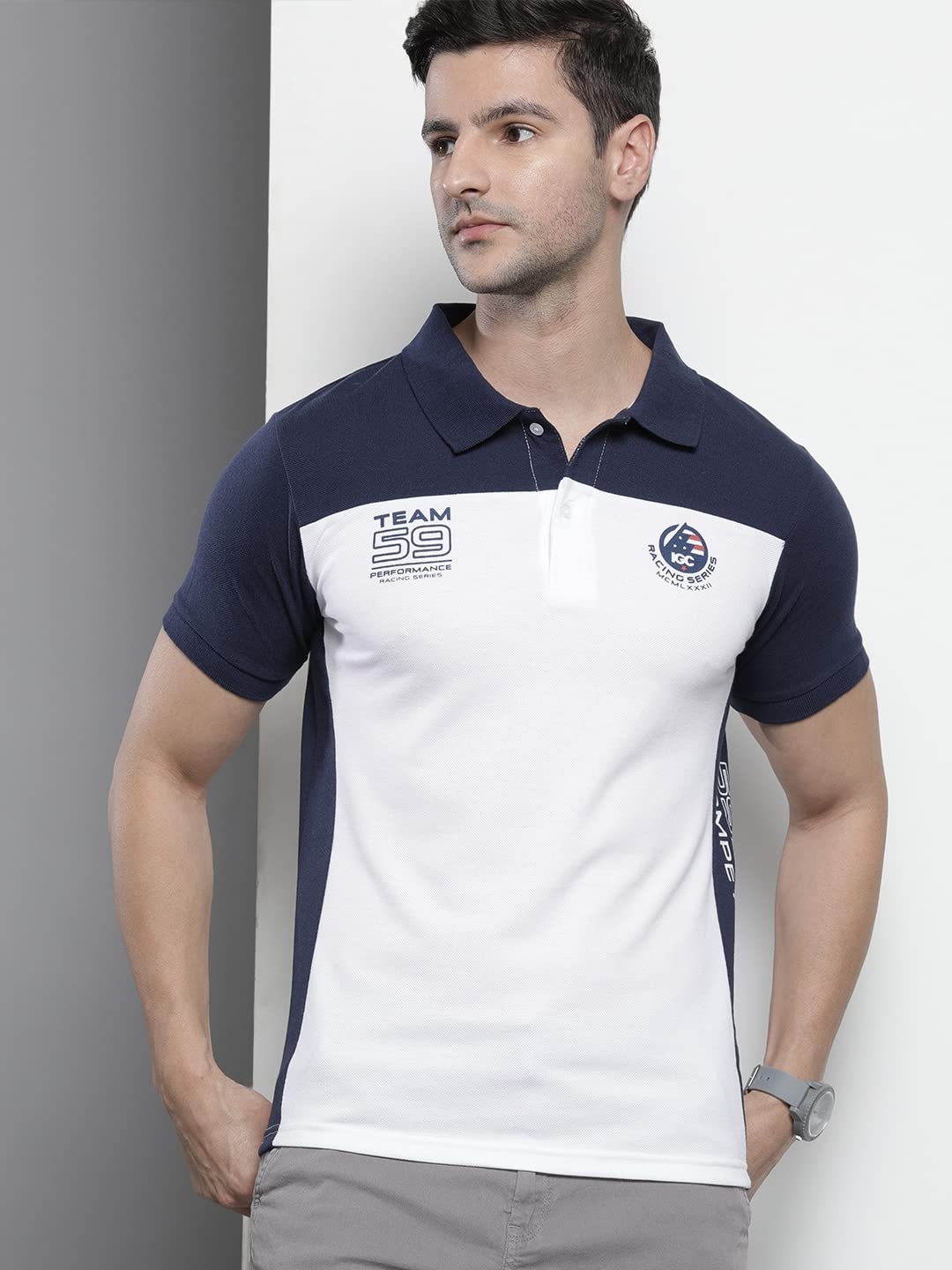 The Indian Garage Co Men Slim Fit Solid Polo Collar Tshirt White