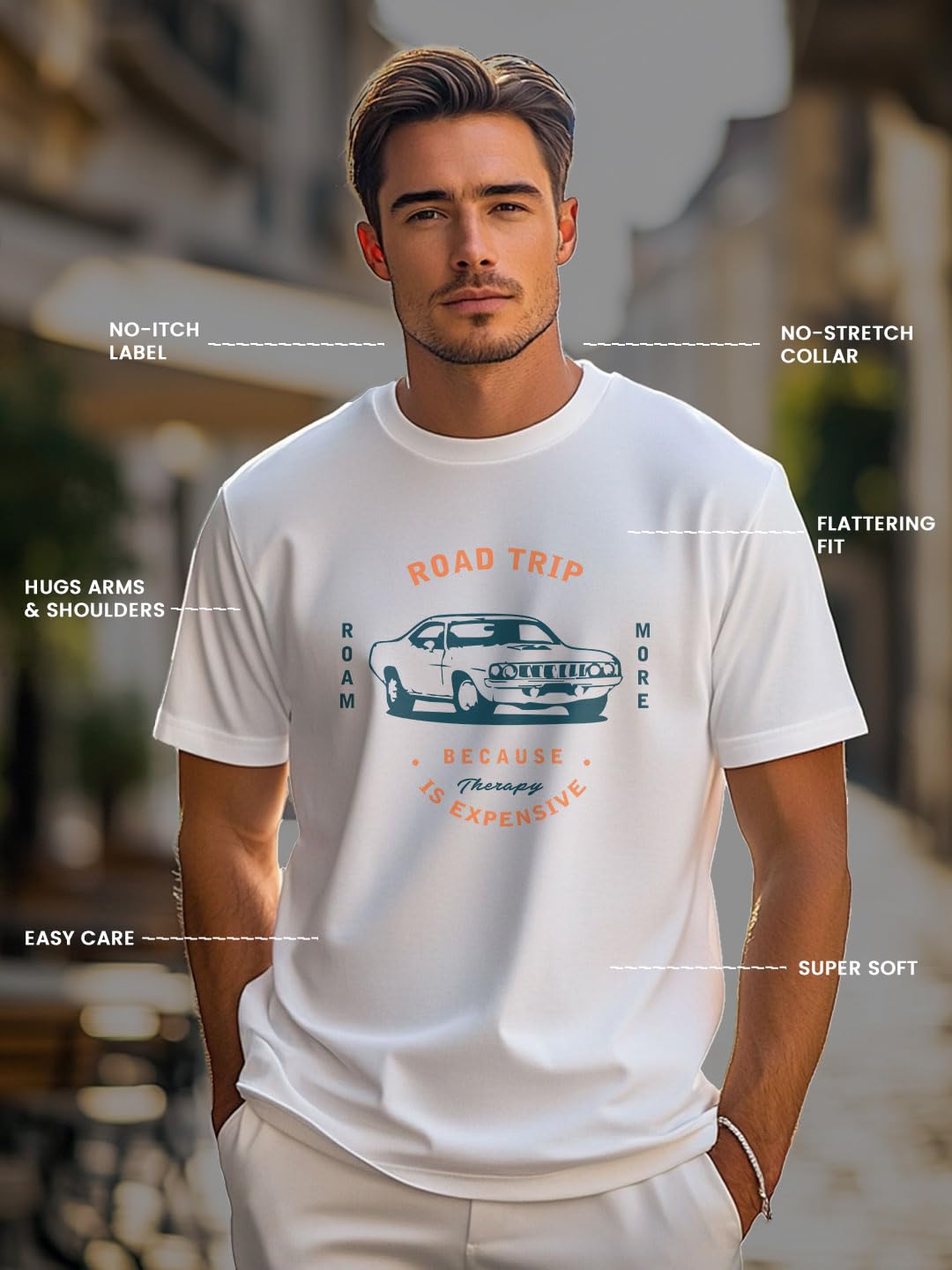 Nobero MenS Graphic Print Regular Fit T-Shirt (1M-Twts-C1030-Sa_Road Tri-White