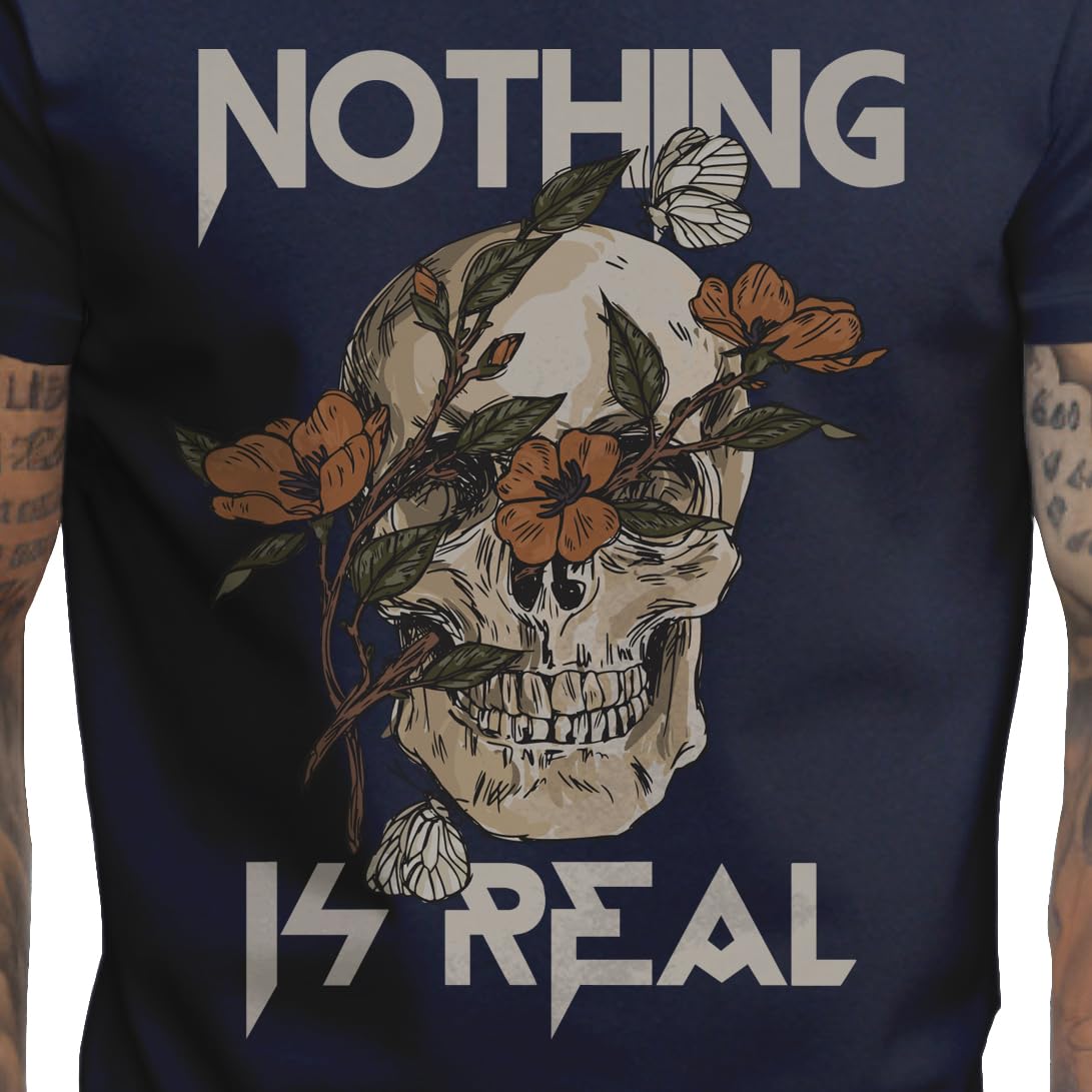 Peppyzone Mens Regular Fit T-Shirt (PZ-Skull458_Navy Blue
