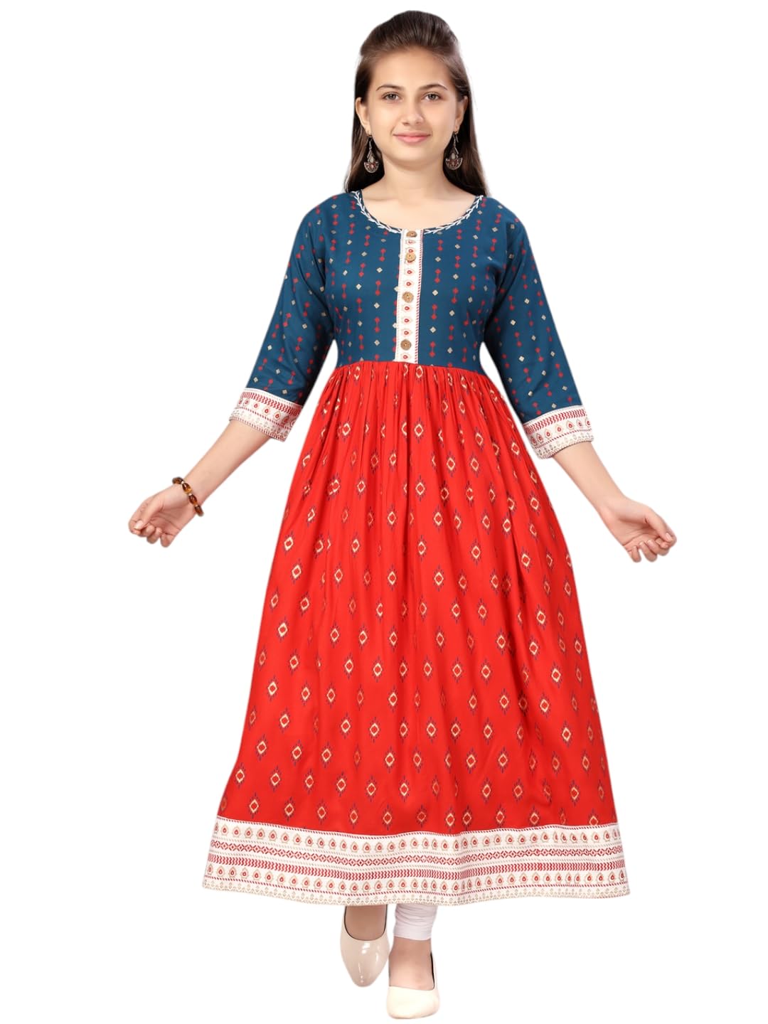 Aarika Girl's Cotton Regular Tunic Shirt (Kurti-AP-B-9_Rama-Red_36)