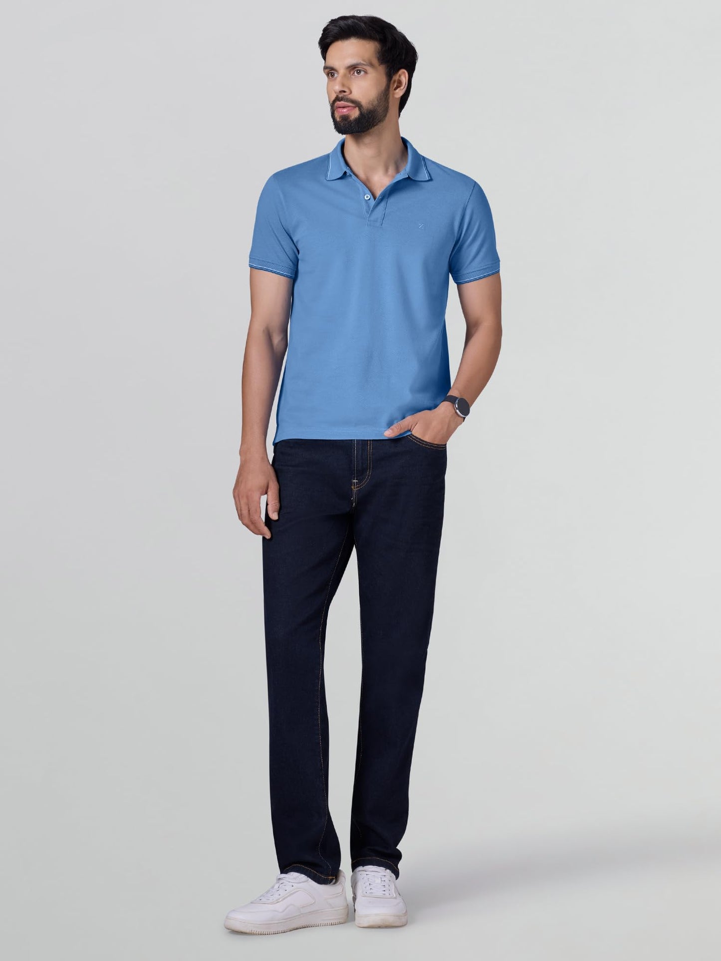 XYXX Accent Solid Halfsleeve Polo Tshirt for Men French Blue