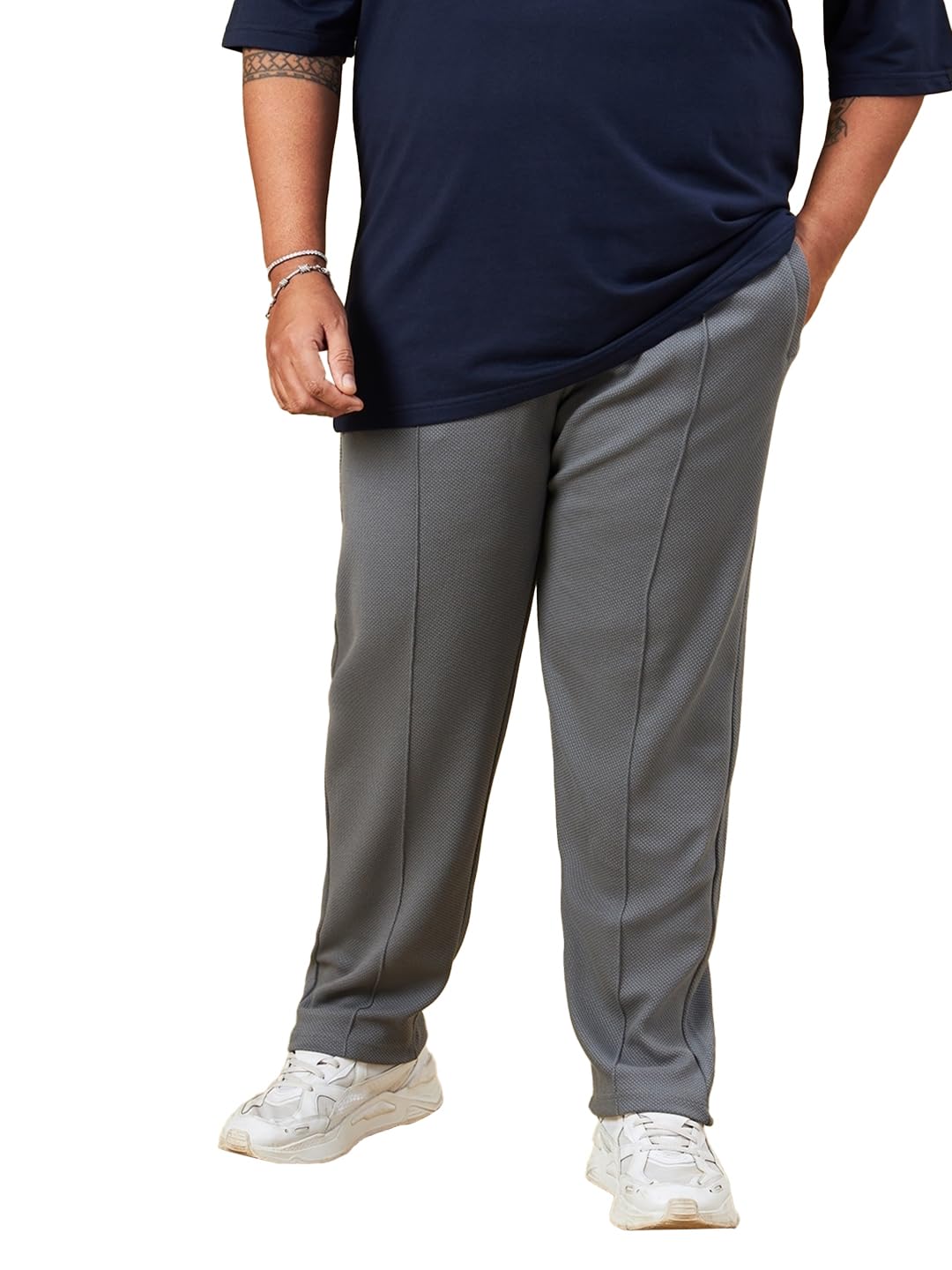 Bewakoof Mens Solid Regular Fit Cotton Blend Plus Size Track Pant_617404_Grey_5XL