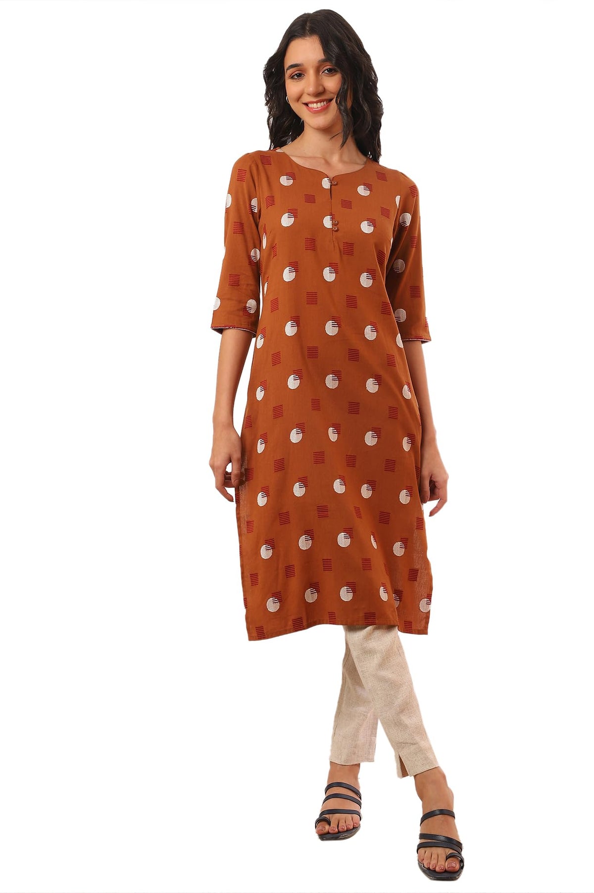 Aurelia Women'S Orange Yarn Dyed Cotton Blend Straight Kurta (Size: 2Xl)-A15641-705498