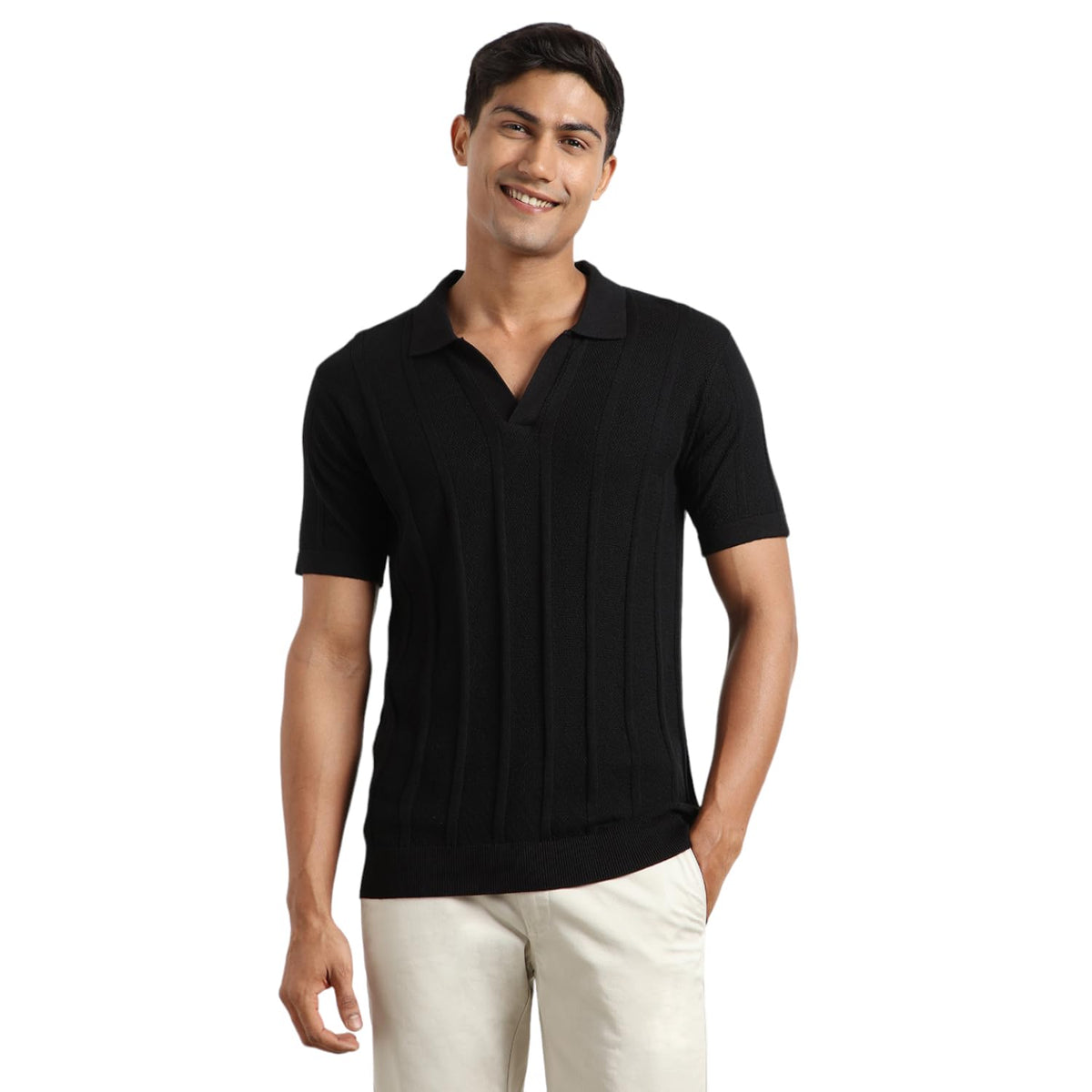 Nobero MenS Self Design Regular Fit Polo Shirt (1M-Twpo-R0013_Black