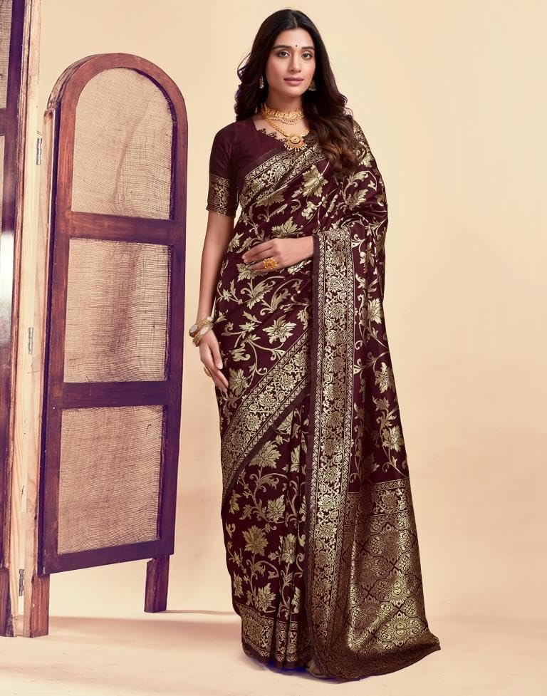 Sugathari Women's Kanjivaram Silk Saree, Maroon, One Size, with Blouse Piece, Model SAM PARI S-7, Pure Banarasi Silk