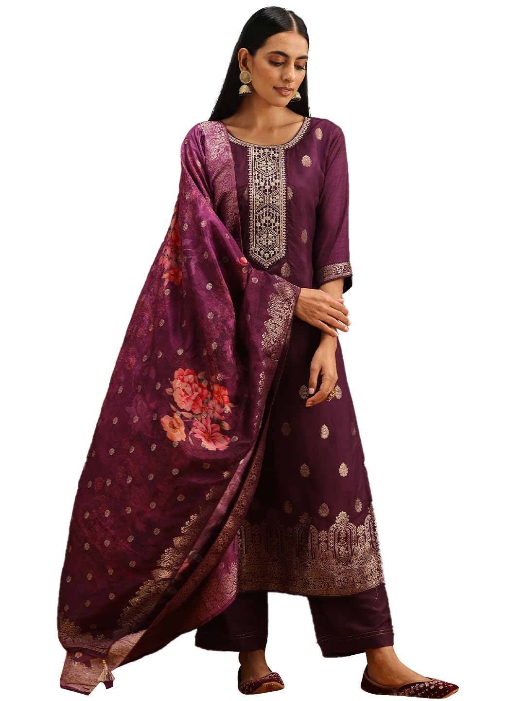 Libas WomenS Pure Silk Kurta Sets (38033O_Purple