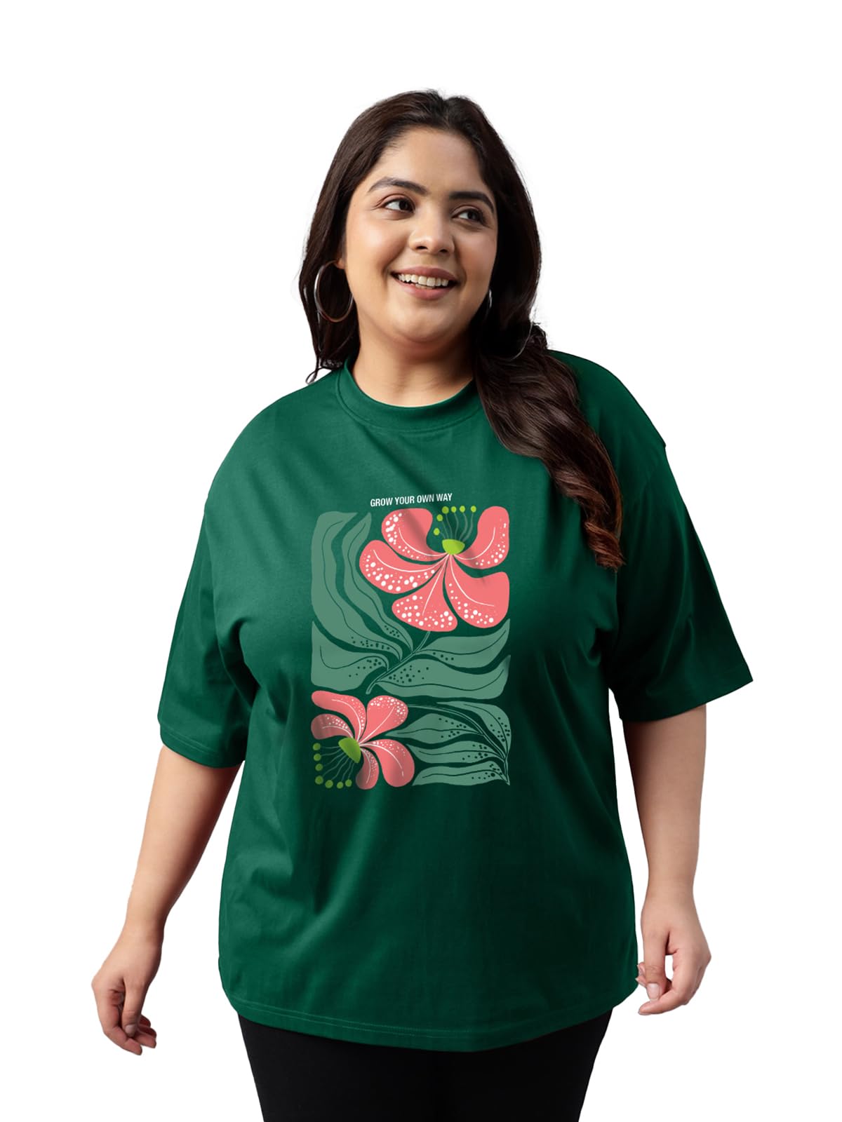 Juneberry 100% Pure Cotton Oversized Fit Latest & Trendy All Over Prints Half Sleeve Plus Size T-Shirt For Women & Girls (Ps_Jbg