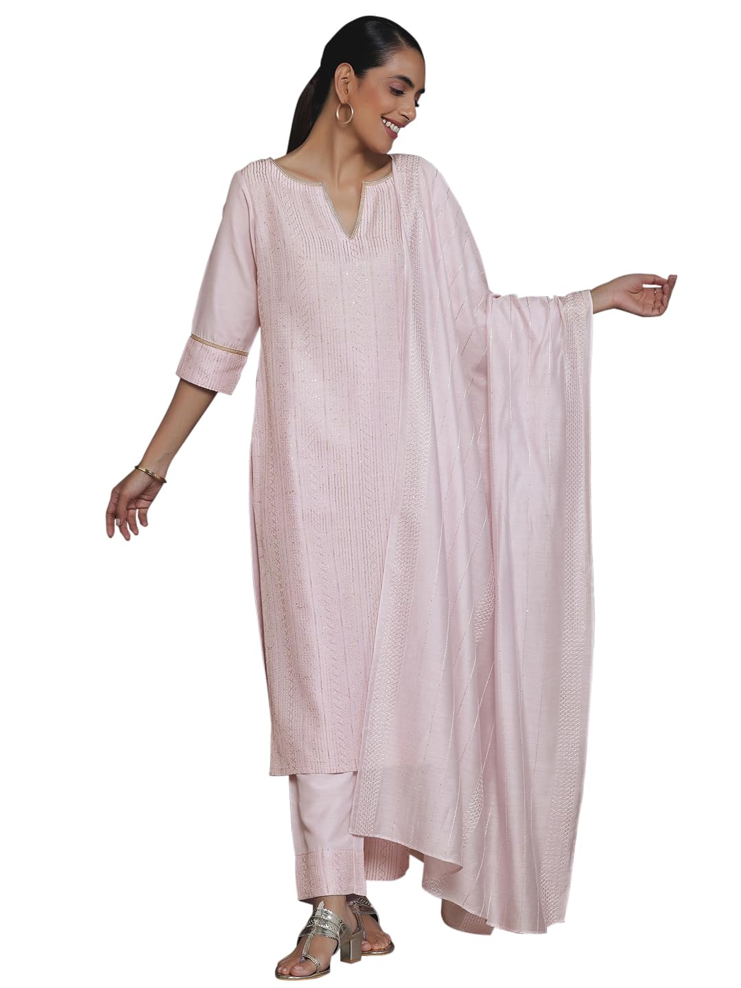 Libas WomenS Silk Blend Kurta Set (35340_Pink