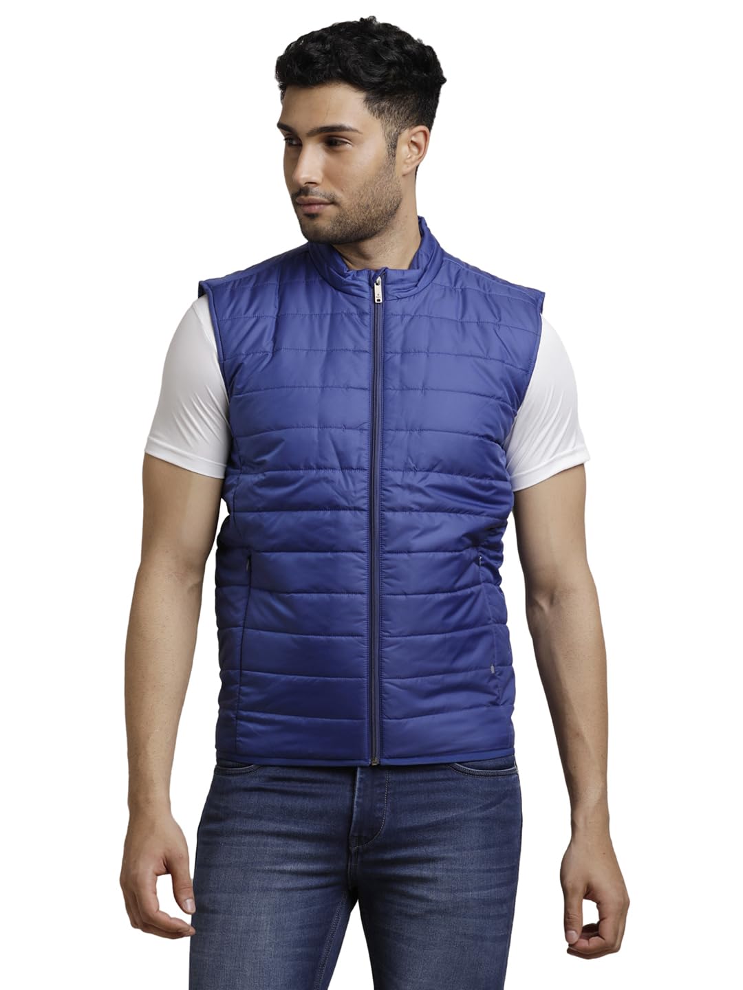Turtle Men Nylon Solid Regular Fit Sleeveless Blue Windcheater Jacket