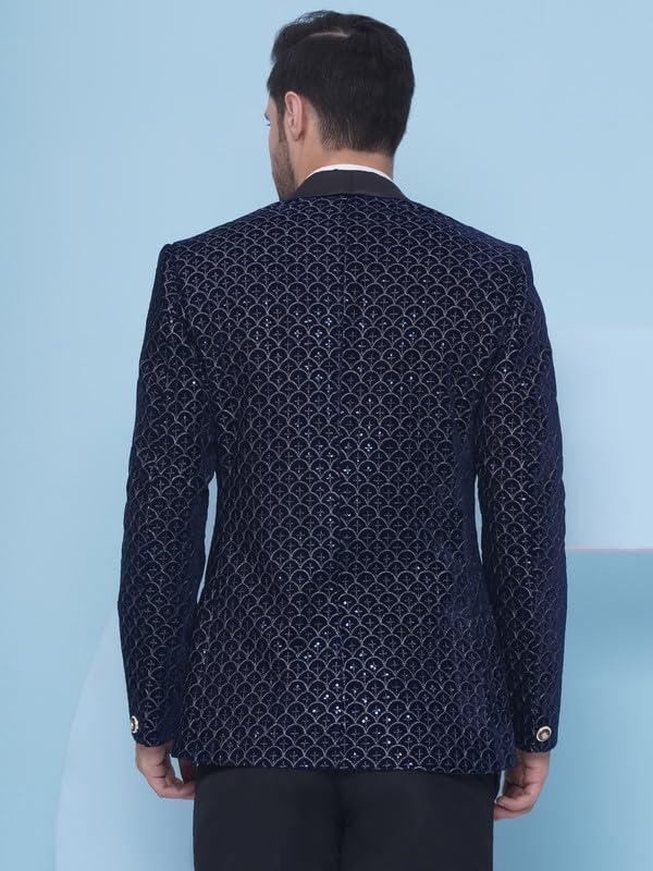 Favoroski Wedding Sequence Blazers For Men | Blue Embroidered Velvet Blazer | Relaxed Fit Blazer For Men Wedding Party | Ethnic