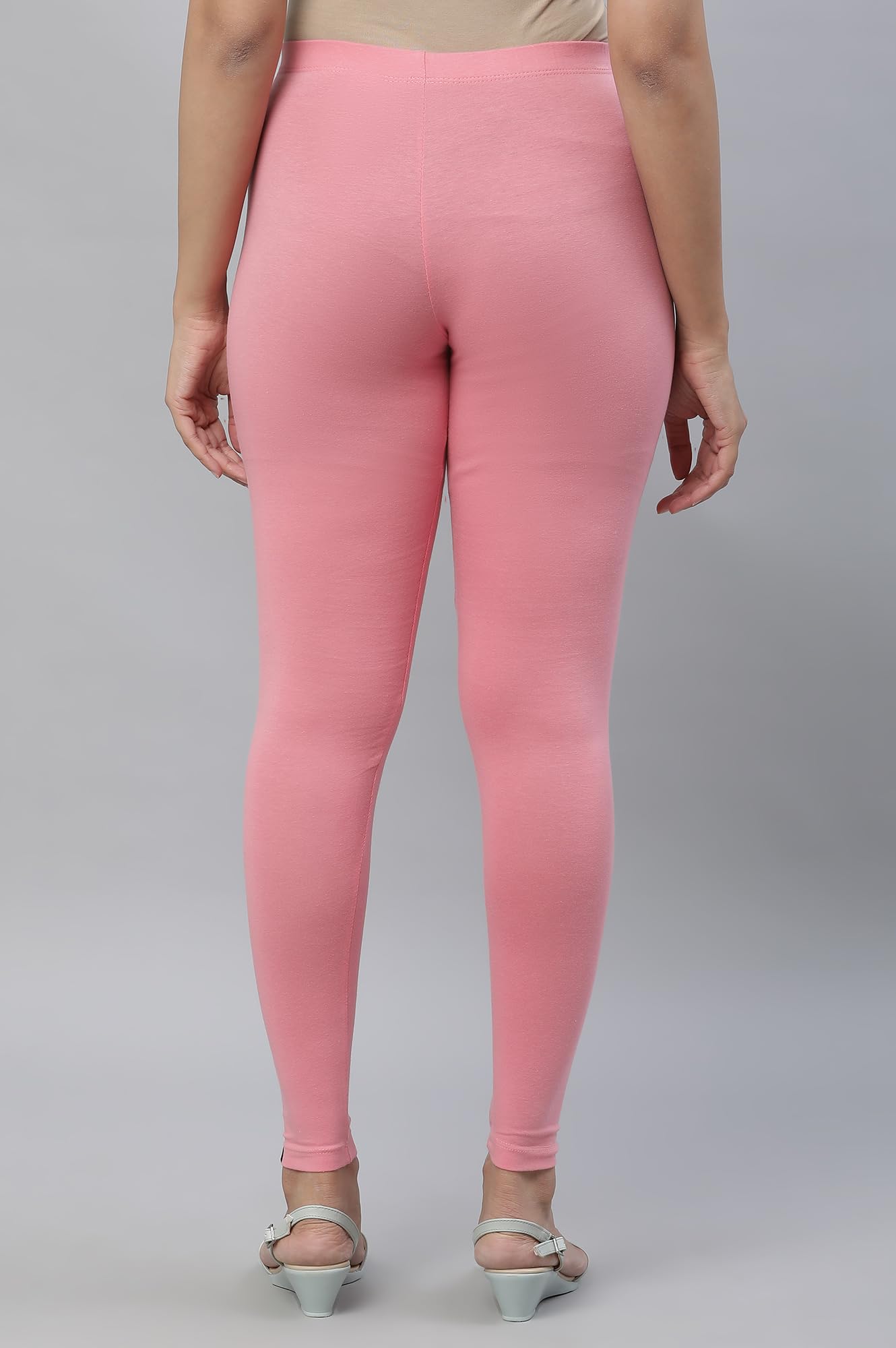 Aurelia Womens Pink Cotton-Blend Solid Leggings Ethnic Bottomwear