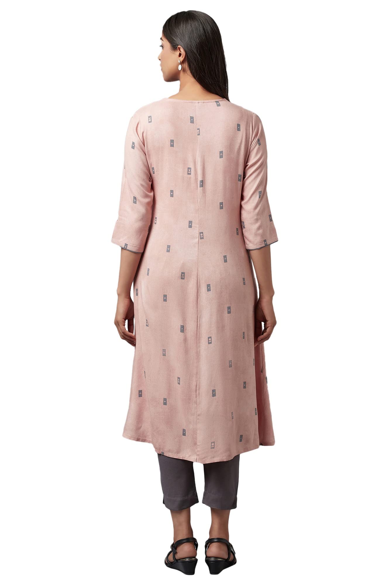 W for Woman Women Viscose Regular Fit Salmon A-Line Regular Kurta