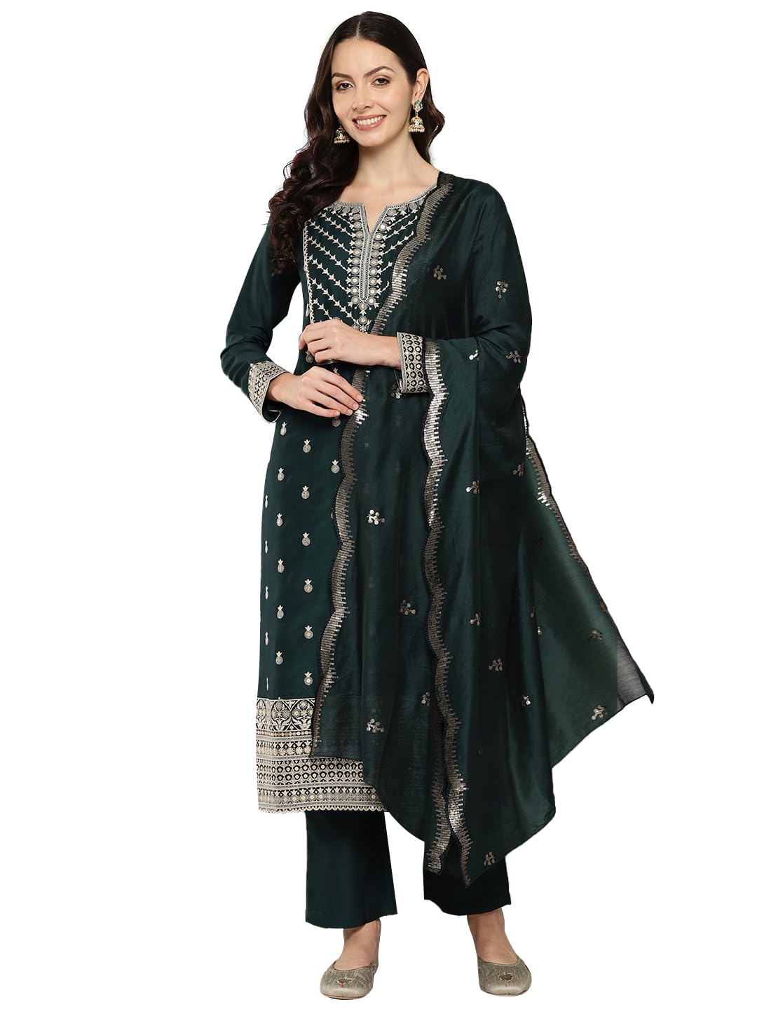 Libas WomenS Silk Kurta Sets (48079_Green