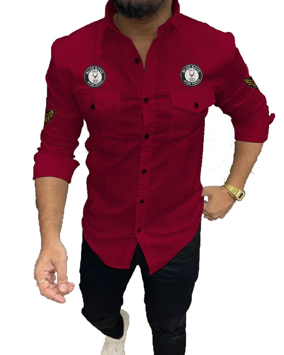Kadiyu Double Pocket MenS Casual Fit Formal Shirt - Stylish And Comfortable Dress Shirt For Work And Everyday Wear Maroon