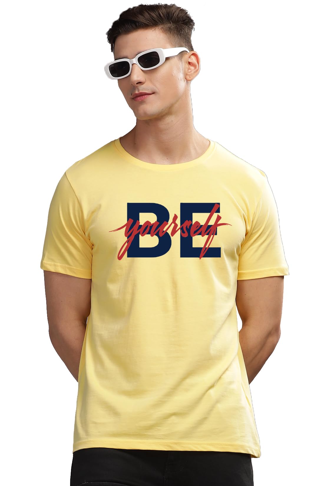 ADRO Mens Solid Regular Fit T-Shirt (RN24-BYO-LY_Light Yellow