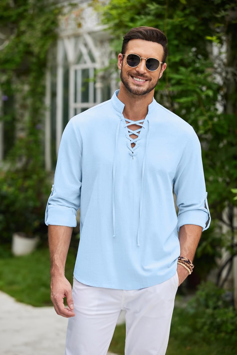 Macsivo MenS Cotton Blend Solid Short Kurta With Mandarin Collared Full Sleeve Drawstring Stylish Straight Length | Kurta For M