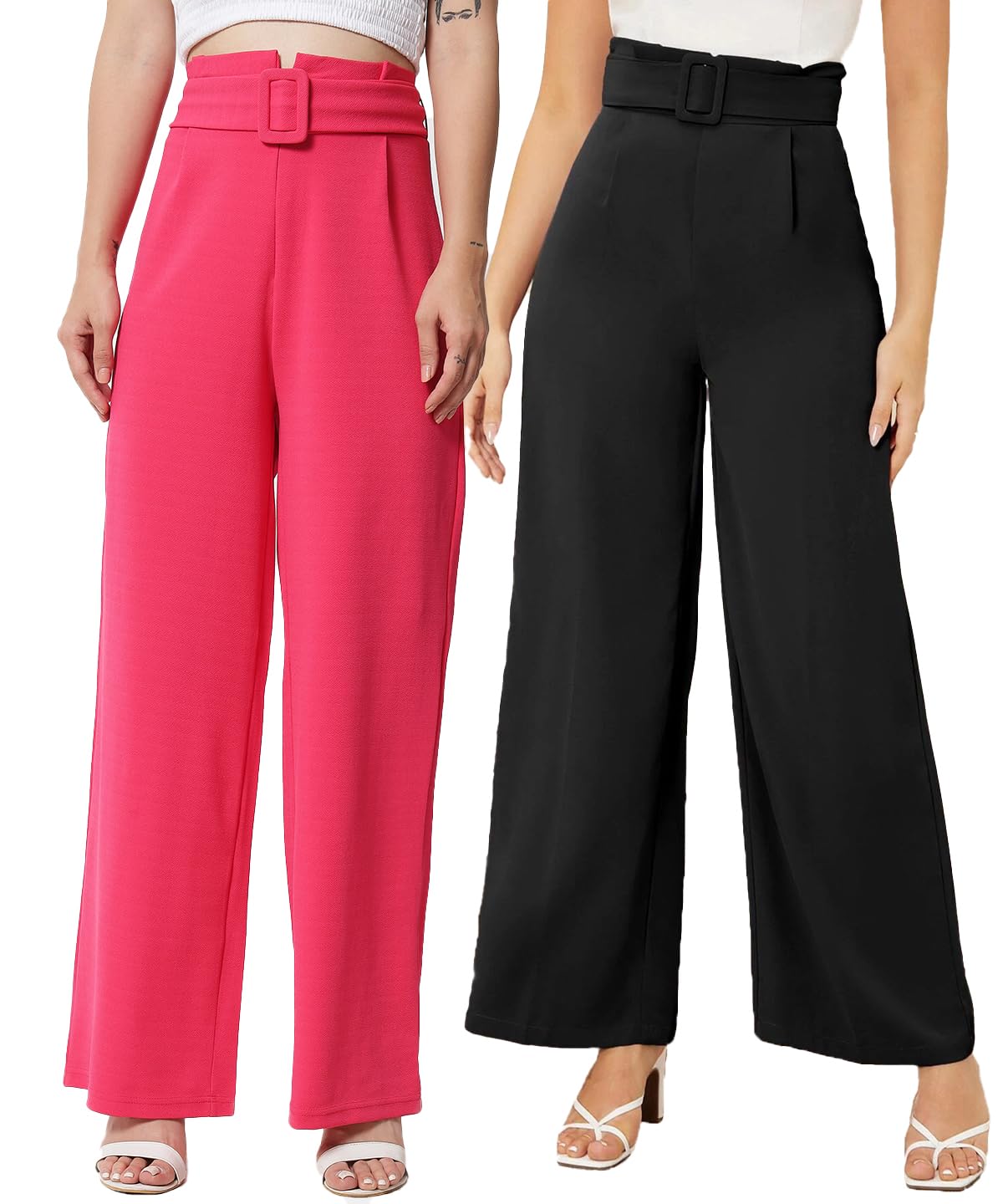 Kotty Pack Of 2 Women Flared Fit Multicolor Viscose Rayon Trousers