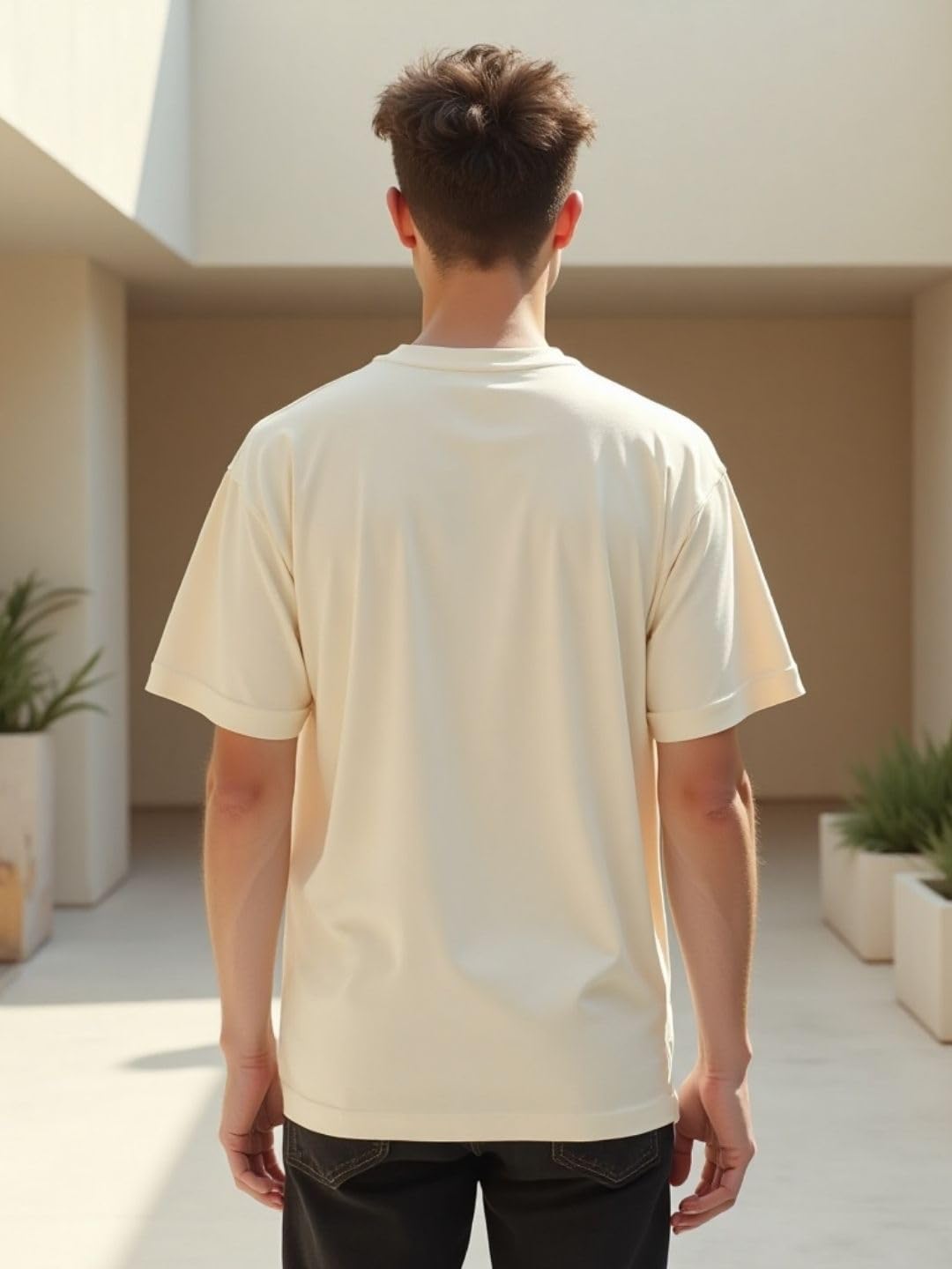 Nobero MenS Solid Oversized Fit T-Shirt (1M-Twts-R0039_Sand