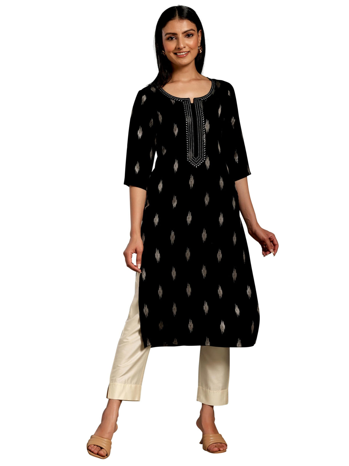 Libas WomenS Viscose Rayon Embroidered Straight Kurta (26830_Black