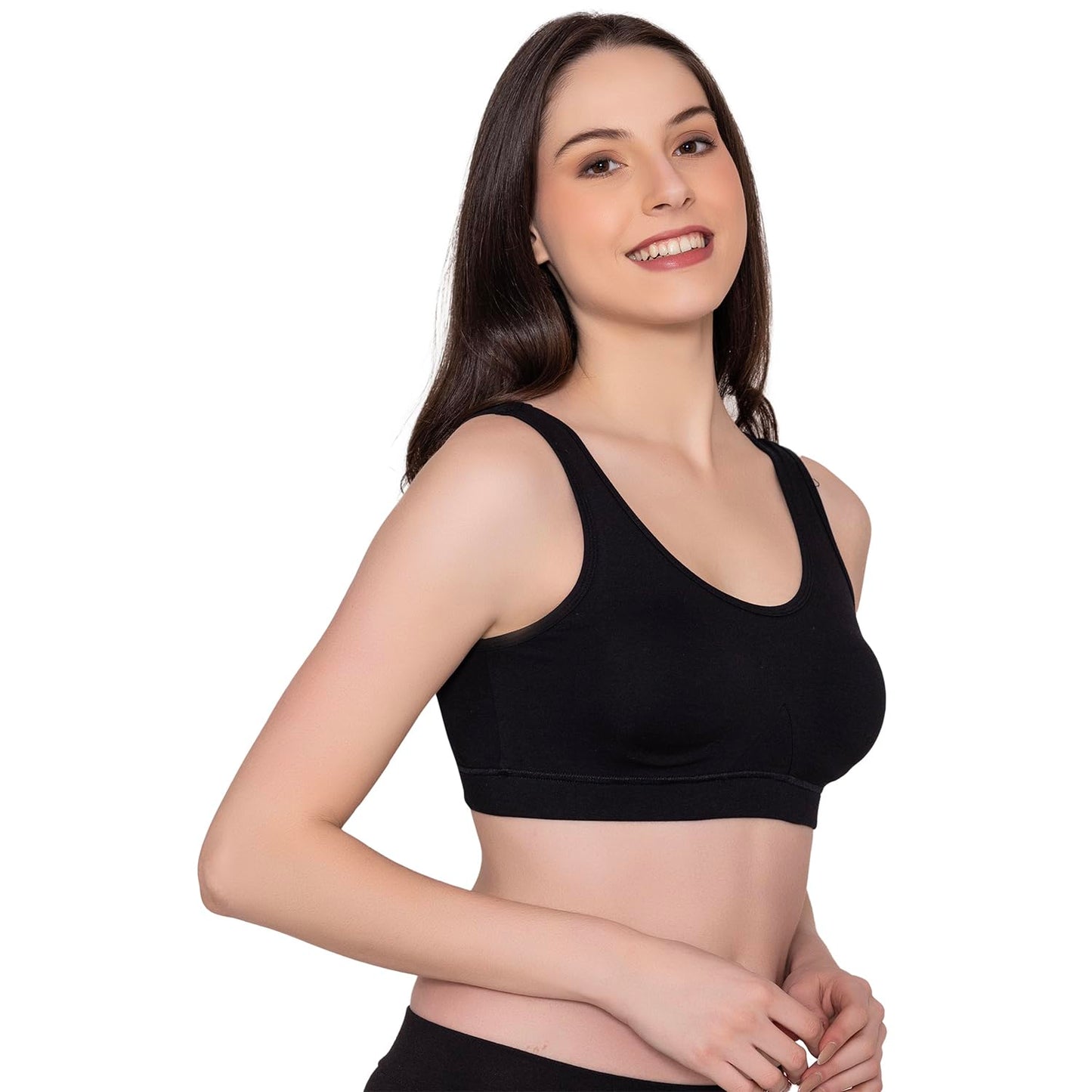 Bonjour Womens Wirefree Sports Bra|| Non Padded Cotton Full Coverage Bra for Gym, Workout,Yoga||Antimicrobial & Anti Bacterial