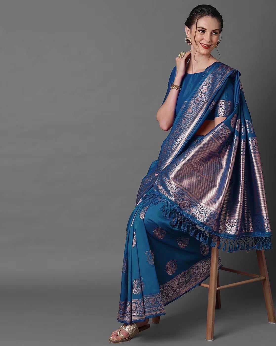 Leriya Fashion Womens Present Banarasi Soft Lichi Silk Saree | Jacquard Rich Pallu Design | Golden saree for women | Cotton silk