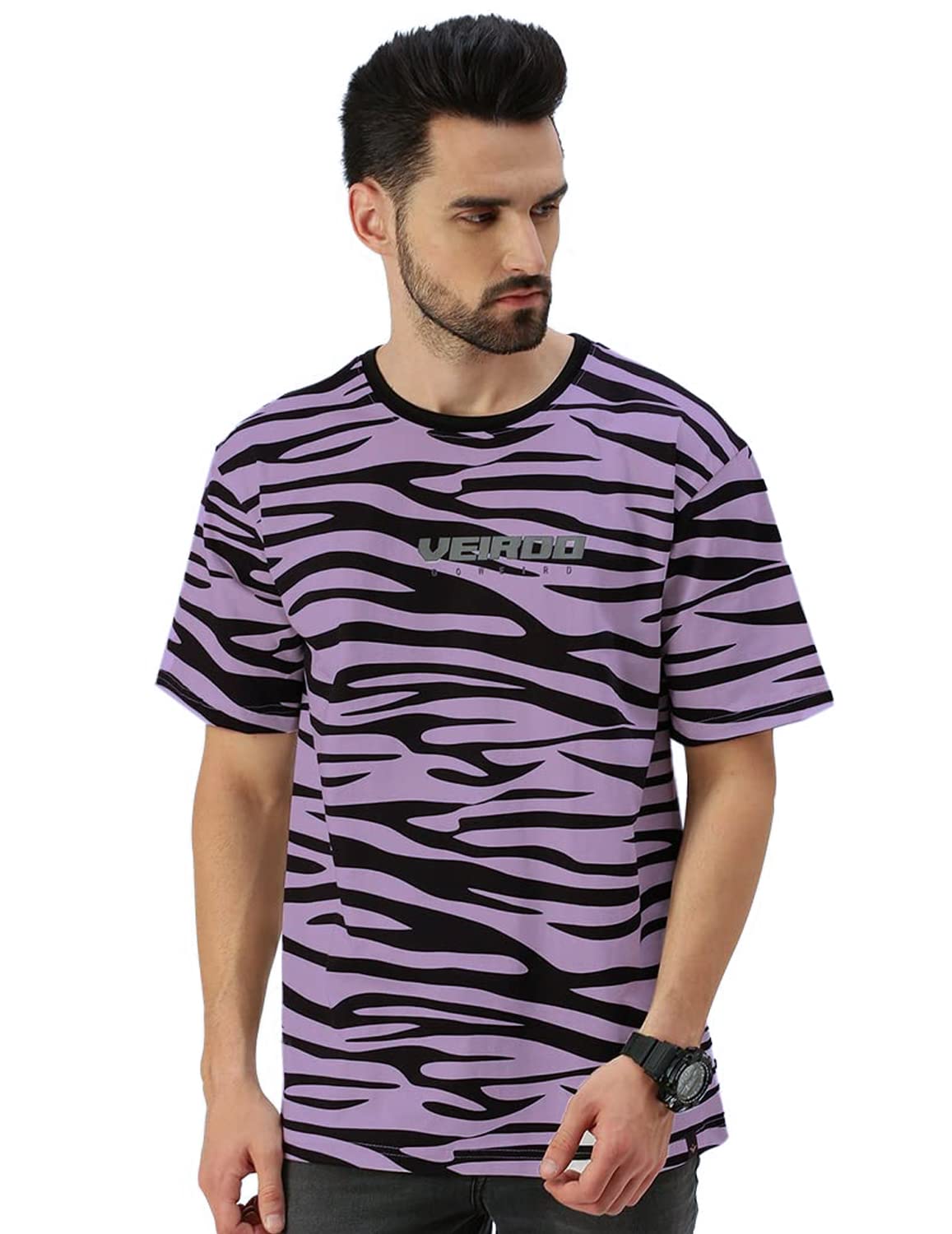 Veirdo Mens Oversized Zebra Printed Short Sleeve T-Shirt