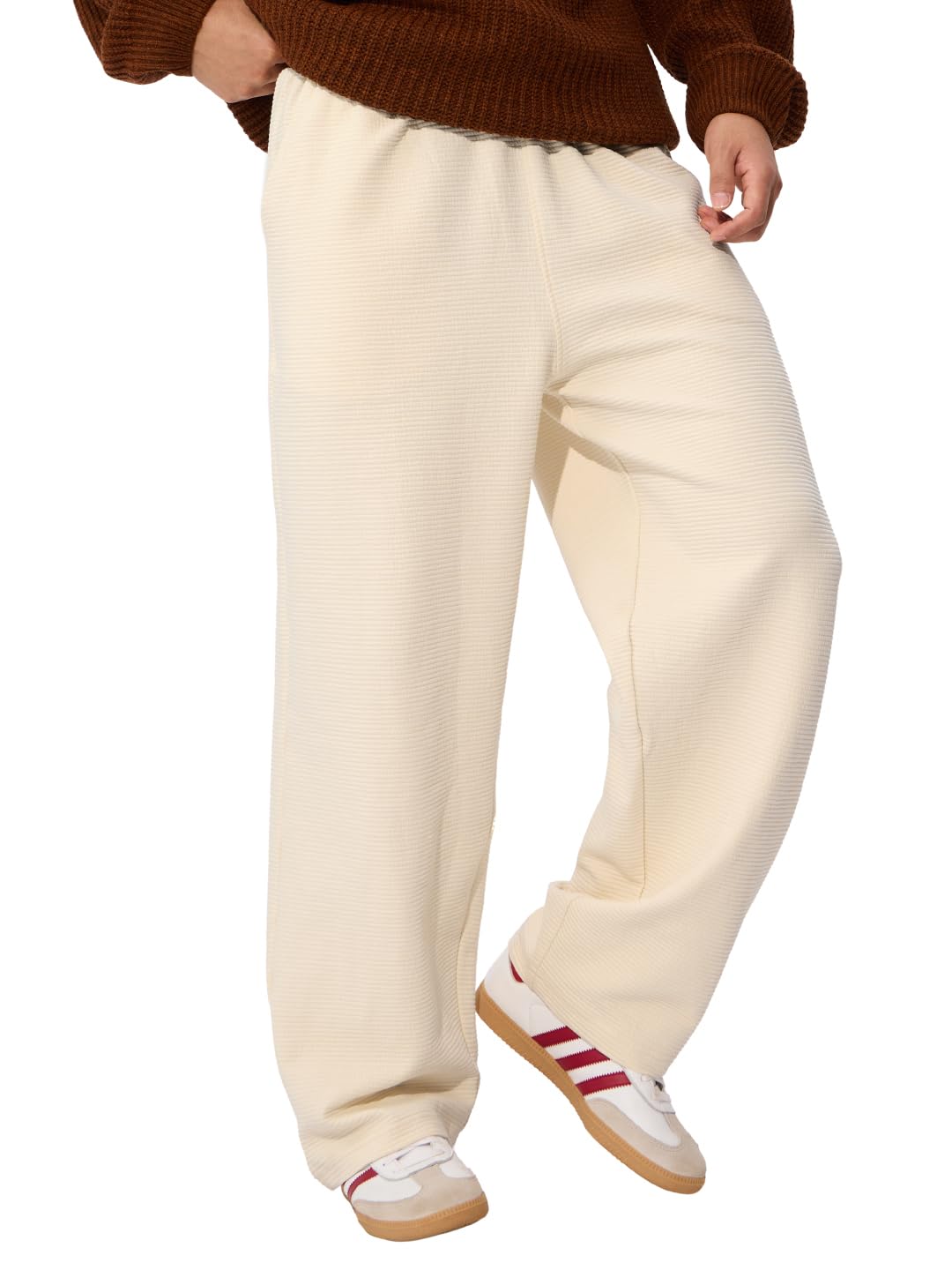 The Souled Store Solids: Off White Mens and Boys Korean Fit Cotton Blend Solid Korean Joggers