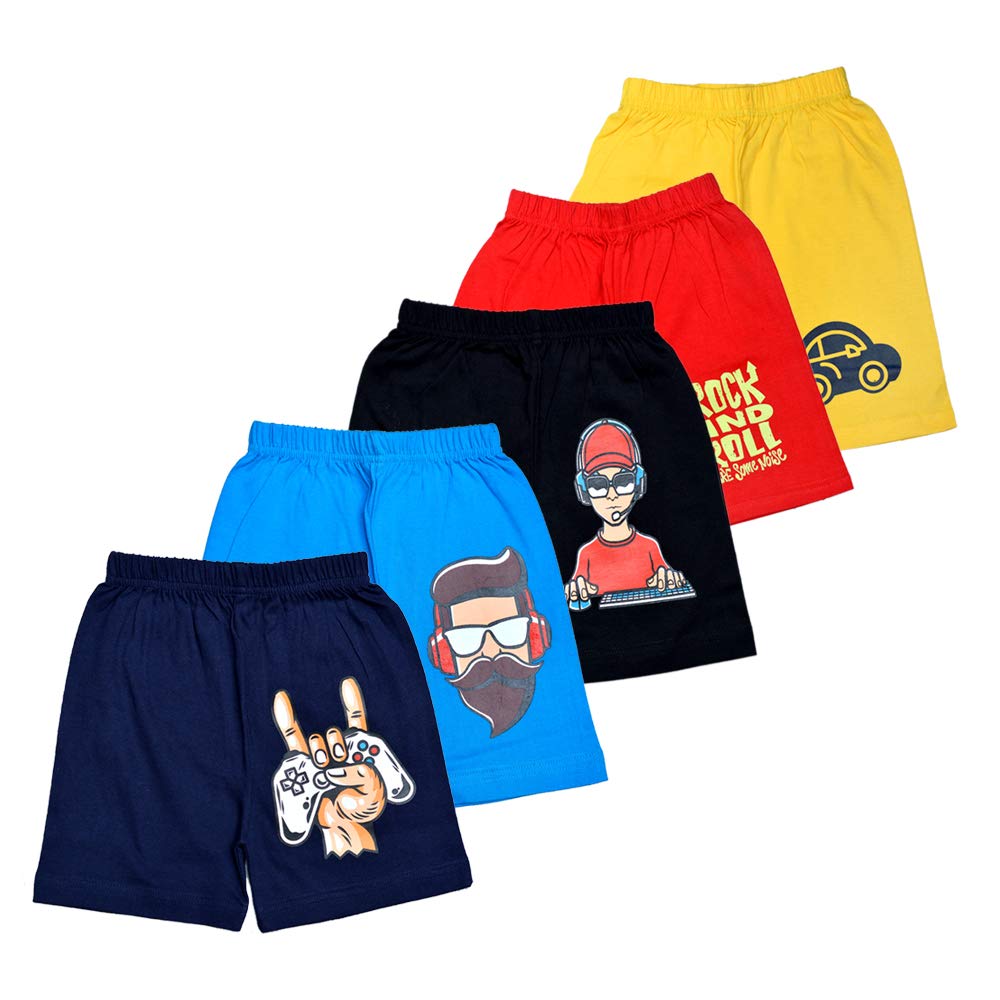 T2F Boys Printed Cotton Regular Fit Shorts(Pack of 5) Multicolour