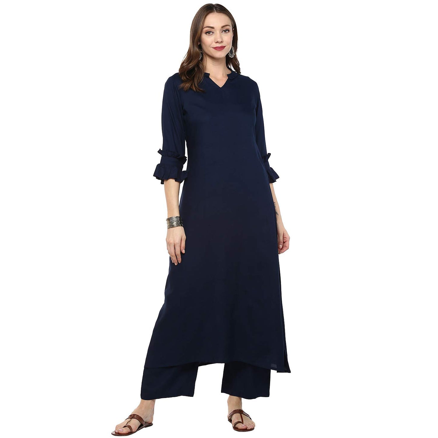 idaLia Women's Cotton Blend Solid Regular Kurti