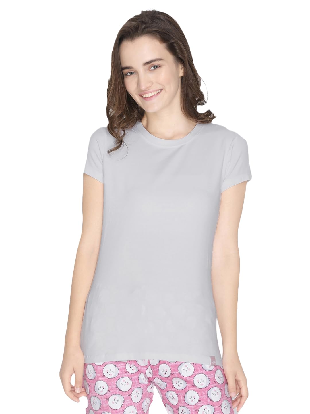 Lyra Women Solid Round Neck Tshirt Grey Melange